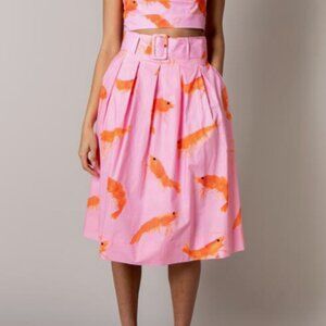Rachel Antonoff Vinnie Midi Skirt with Belt in Prawns Print
